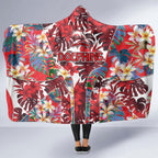 Dolphins Hooded Blanket Tropical Hibiscus Floral Pattern With Red And White Accents