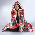 Dolphins Hooded Blanket Tropical Hibiscus Floral Pattern With Red And White Accents