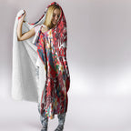 Dolphins Hooded Blanket Tropical Hibiscus Floral Pattern With Red And White Accents