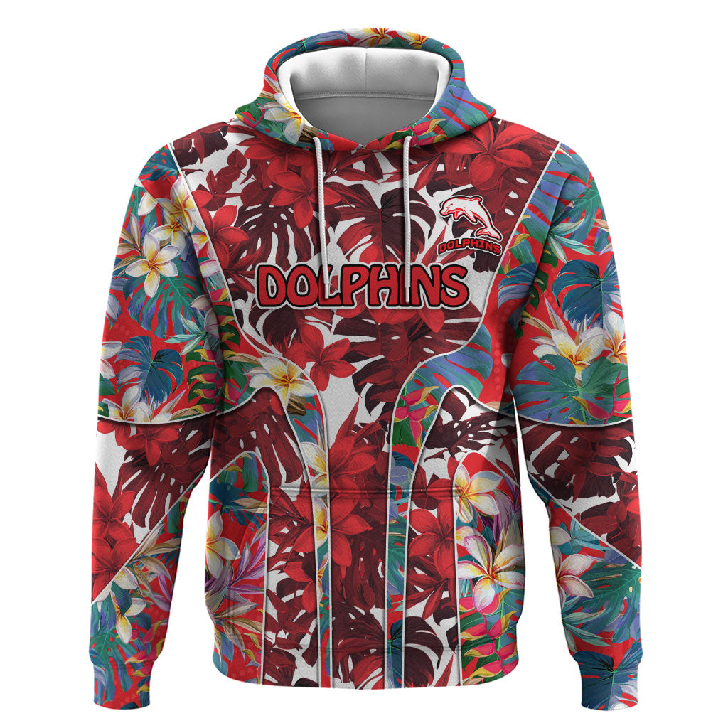 Dolphins Hoodie Tropical Hibiscus Floral Pattern With Red And White Accents