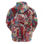 Dolphins Hoodie Tropical Hibiscus Floral Pattern With Red And White Accents