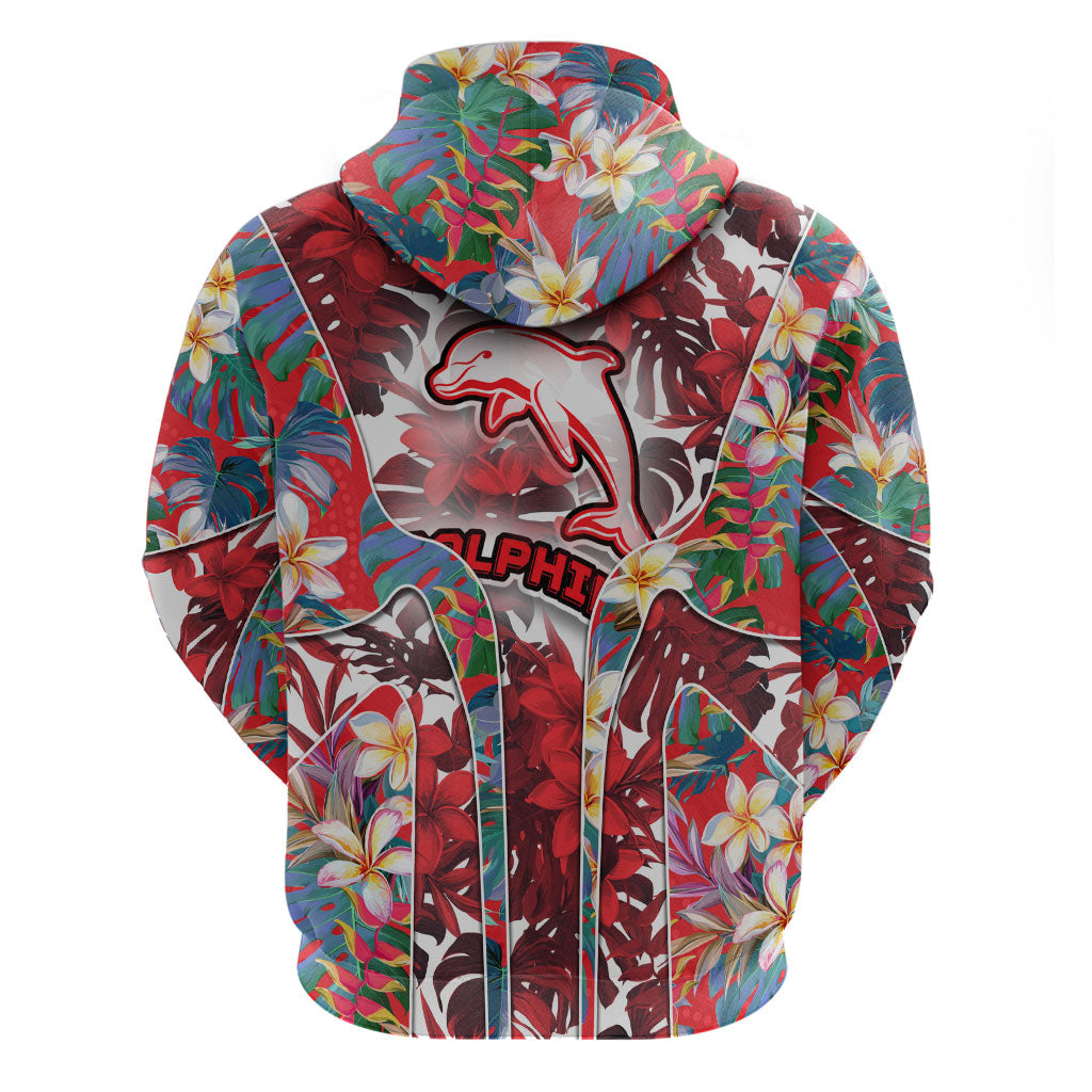 Dolphins Hoodie Tropical Hibiscus Floral Pattern With Red And White Accents
