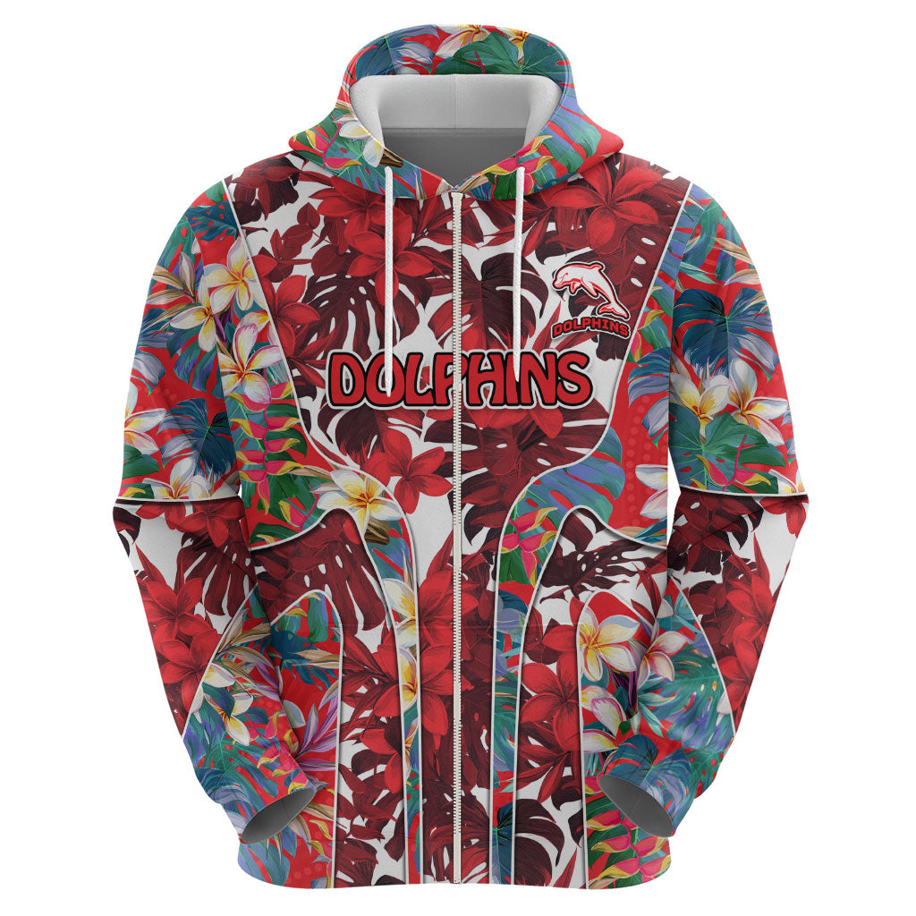 Dolphins Hoodie Tropical Hibiscus Floral Pattern With Red And White Accents