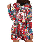 Dolphins Hoodie Dress Tropical Hibiscus Floral Pattern With Red And White Accents