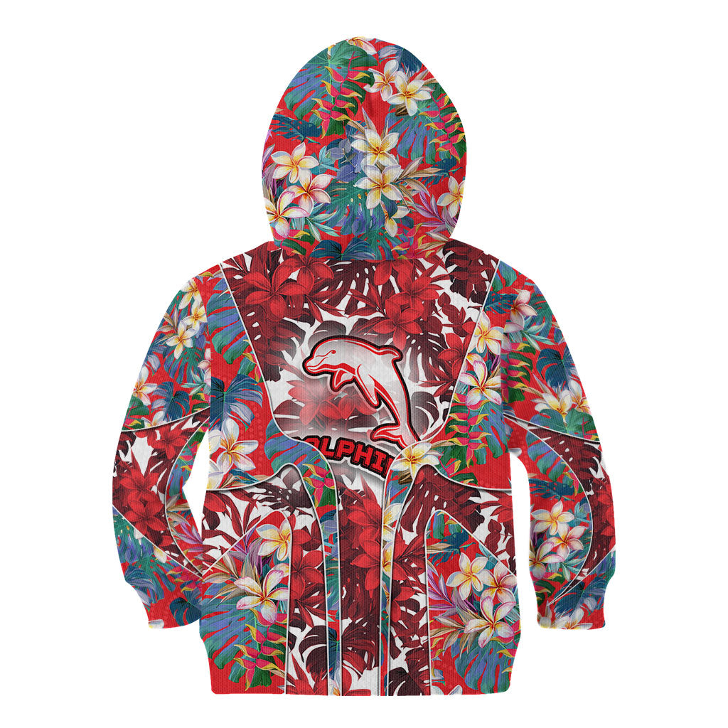 Dolphins Kid Hoodie Tropical Hibiscus Floral Pattern With Red And White Accents