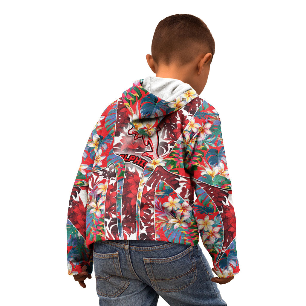 Dolphins Kid Hoodie Tropical Hibiscus Floral Pattern With Red And White Accents