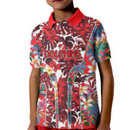 Dolphins Kid Polo Shirt Tropical Hibiscus Floral Pattern With Red And White Accents