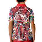 Dolphins Kid Polo Shirt Tropical Hibiscus Floral Pattern With Red And White Accents