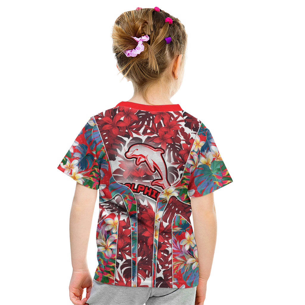 Dolphins Kid T Shirt Tropical Hibiscus Floral Pattern With Red And White Accents
