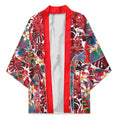 Dolphins Kimono Tropical Hibiscus Floral Pattern With Red And White Accents