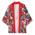 Dolphins Kimono Tropical Hibiscus Floral Pattern With Red And White Accents