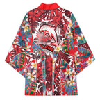 Dolphins Kimono Tropical Hibiscus Floral Pattern With Red And White Accents