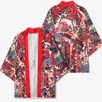 Dolphins Kimono Tropical Hibiscus Floral Pattern With Red And White Accents