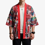 Dolphins Kimono Tropical Hibiscus Floral Pattern With Red And White Accents