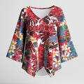 Dolphins Kimono Sleeve Blouse Tropical Hibiscus Floral Pattern With Red And White Accents