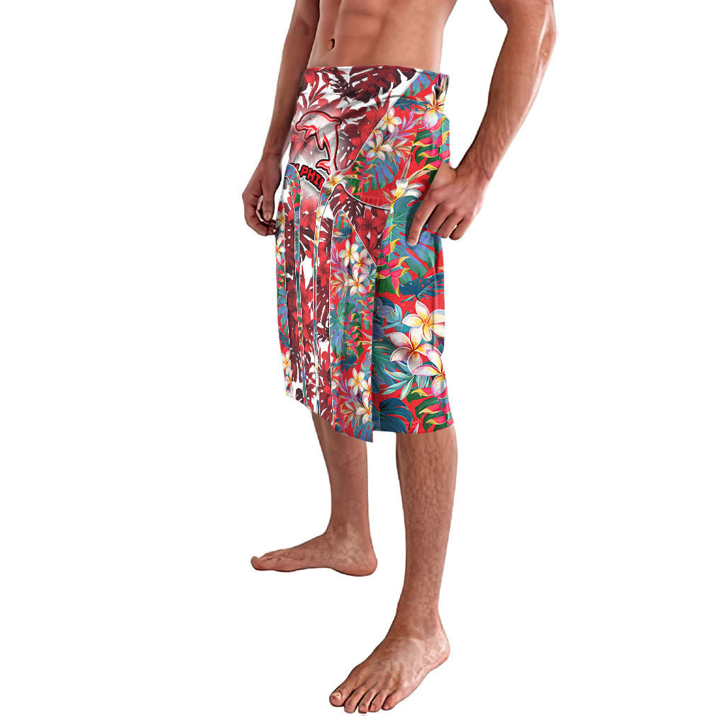 Dolphins Lavalava Tropical Hibiscus Floral Pattern With Red And White Accents