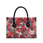 Dolphins Leather Bag Tropical Hibiscus Floral Pattern With Red And White Accents