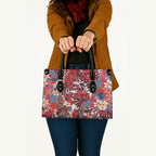 Dolphins Leather Bag Tropical Hibiscus Floral Pattern With Red And White Accents