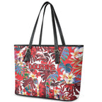 Dolphins Leather Tote Bag Tropical Hibiscus Floral Pattern With Red And White Accents