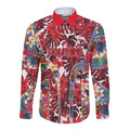 Dolphins Long Sleeve Button Shirt Tropical Hibiscus Floral Pattern With Red And White Accents