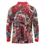 Dolphins Long Sleeve Polo Shirt Tropical Hibiscus Floral Pattern With Red And White Accents