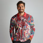 Dolphins Long Sleeve Polo Shirt Tropical Hibiscus Floral Pattern With Red And White Accents