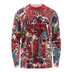 Dolphins Long Sleeve Shirt Tropical Hibiscus Floral Pattern With Red And White Accents