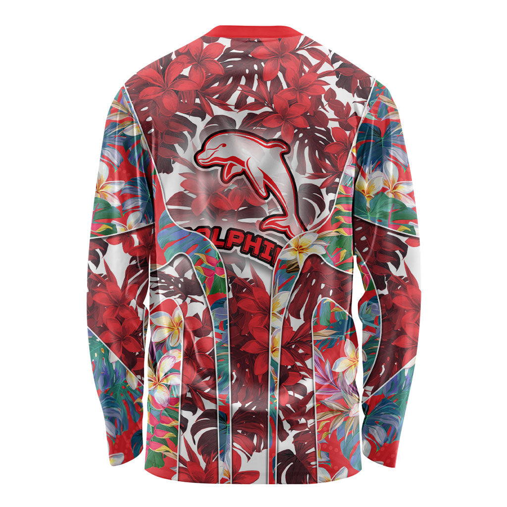 Dolphins Long Sleeve Shirt Tropical Hibiscus Floral Pattern With Red And White Accents