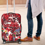 Dolphins Luggage Cover Tropical Hibiscus Floral Pattern With Red And White Accents