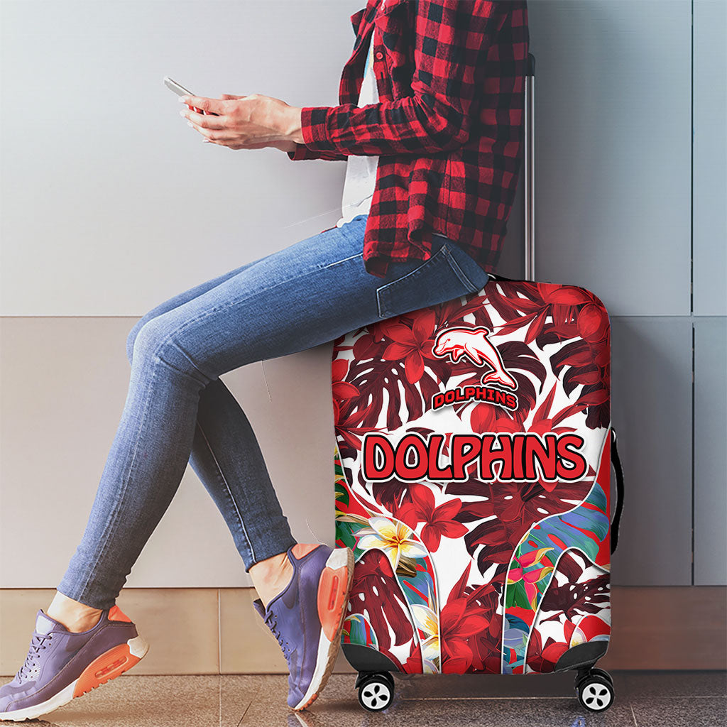 Dolphins Luggage Cover Tropical Hibiscus Floral Pattern With Red And White Accents