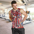 Dolphins Men Tank Top Tropical Hibiscus Floral Pattern With Red And White Accents