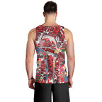 Dolphins Men Tank Top Tropical Hibiscus Floral Pattern With Red And White Accents