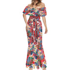 Dolphins Mermaid Dress Tropical Hibiscus Floral Pattern With Red And White Accents