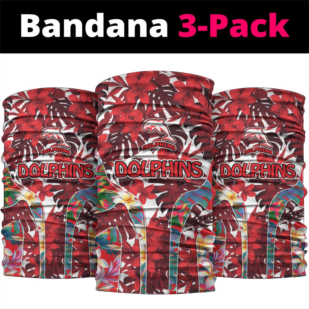 Dolphins Neck Gaiter Tropical Hibiscus Floral Pattern With Red And White Accents