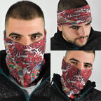 Dolphins Neck Gaiter Tropical Hibiscus Floral Pattern With Red And White Accents