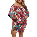 Dolphins Off Shoulder Short Dress Tropical Hibiscus Floral Pattern With Red And White Accents