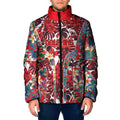 Dolphins Padded Jacket Tropical Hibiscus Floral Pattern With Red And White Accents