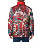 Dolphins Padded Jacket Tropical Hibiscus Floral Pattern With Red And White Accents