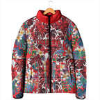 Dolphins Padded Jacket Tropical Hibiscus Floral Pattern With Red And White Accents