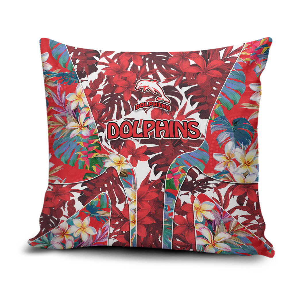 Dolphins Pillow Cover Tropical Hibiscus Floral Pattern With Red And White Accents