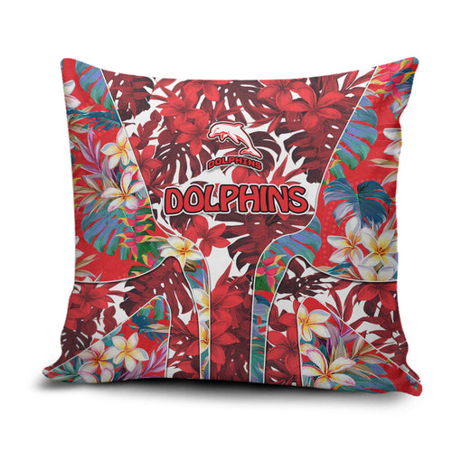 Dolphins Pillow Cover Tropical Hibiscus Floral Pattern With Red And White Accents