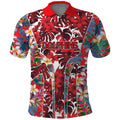 Dolphins Polo Shirt Tropical Hibiscus Floral Pattern With Red And White Accents