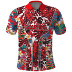 Dolphins Polo Shirt Tropical Hibiscus Floral Pattern With Red And White Accents