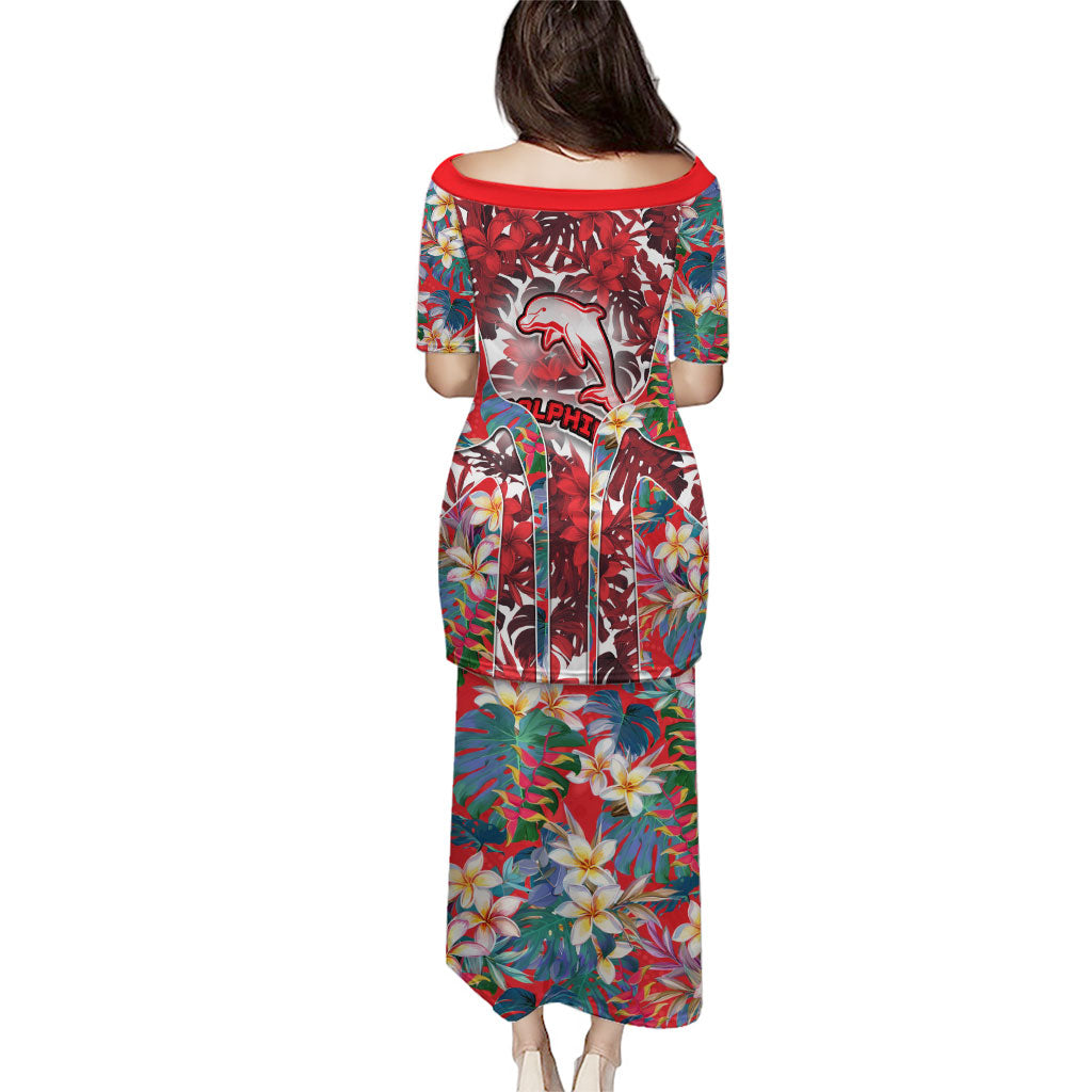 Dolphins Puletasi Tropical Hibiscus Floral Pattern With Red And White Accents