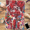 Dolphins Puzzle Tropical Hibiscus Floral Pattern With Red And White Accents