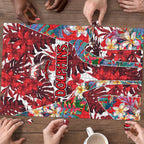 Dolphins Puzzle Tropical Hibiscus Floral Pattern With Red And White Accents