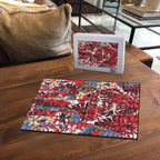 Dolphins Puzzle Tropical Hibiscus Floral Pattern With Red And White Accents
