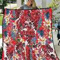 Dolphins Quilt Tropical Hibiscus Floral Pattern With Red And White Accents