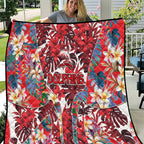 Dolphins Quilt Tropical Hibiscus Floral Pattern With Red And White Accents