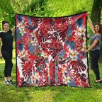 Dolphins Quilt Tropical Hibiscus Floral Pattern With Red And White Accents